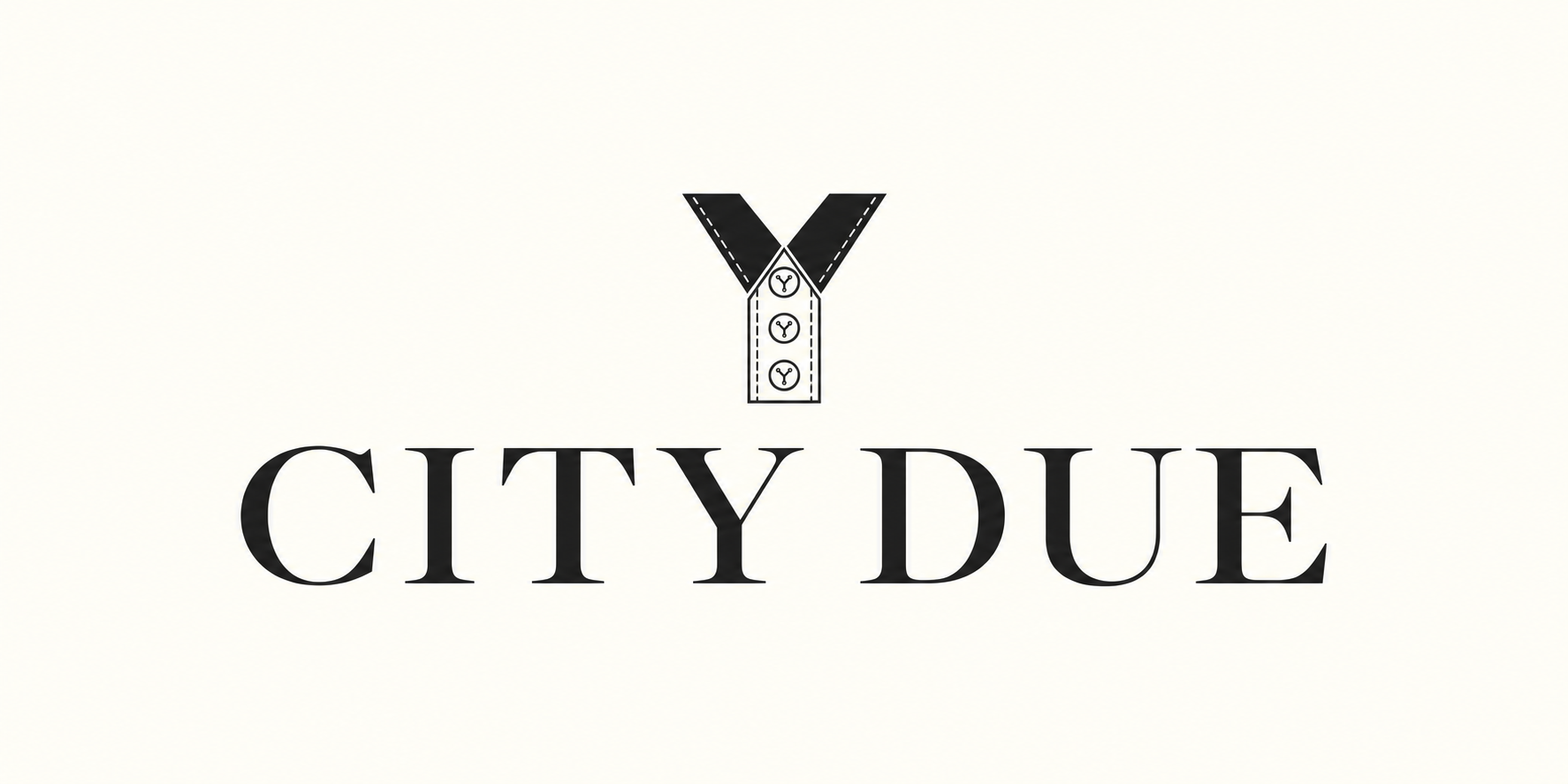 City Due — logo sartoriale con cuciture e bottoni a Y